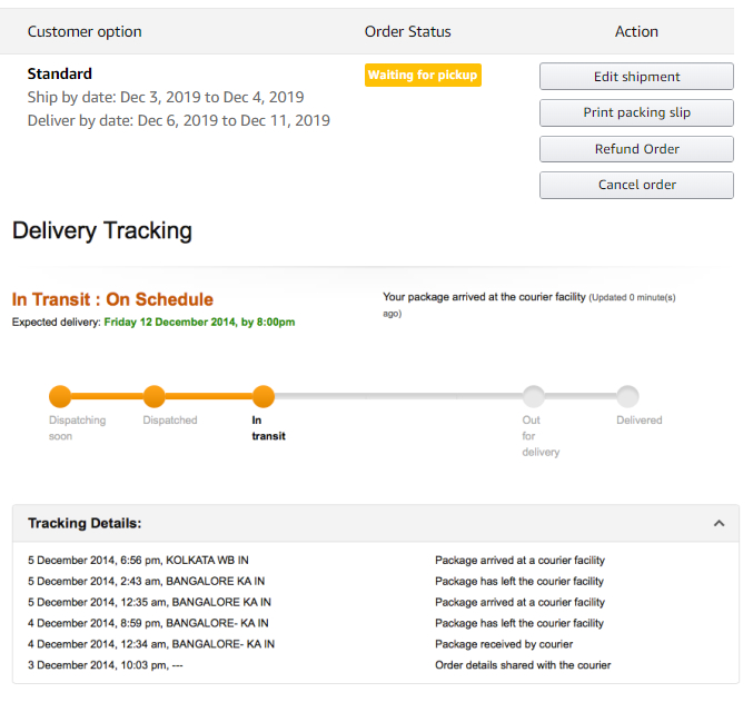 Amazon uses tracking APIs to keep both sellers and buyers in the loop.