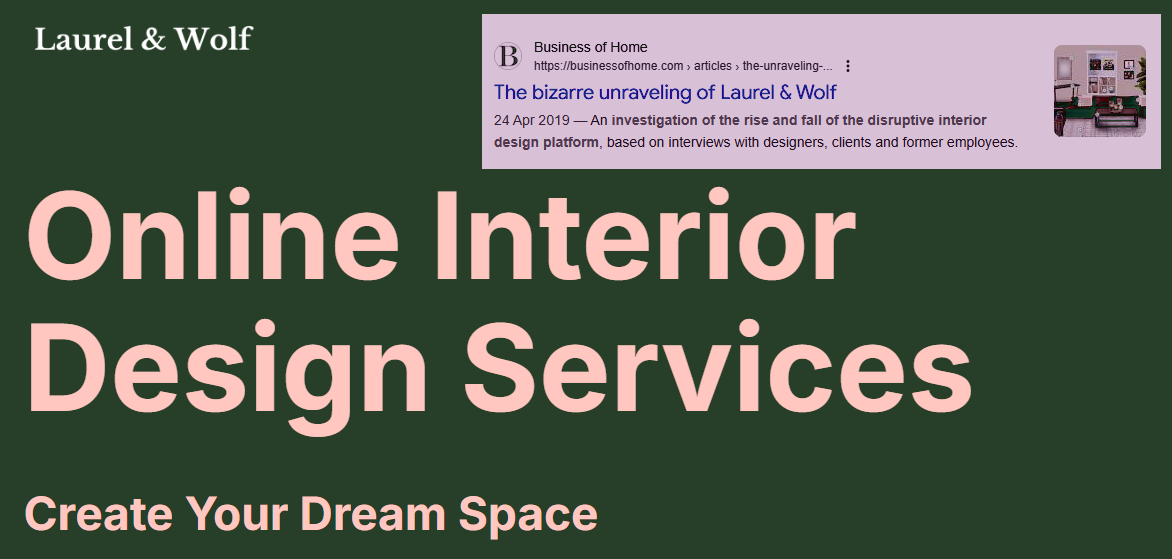 The defunct Laurel & Wolf site