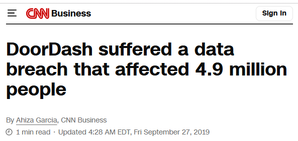 DoorDash security breach headline on CNN